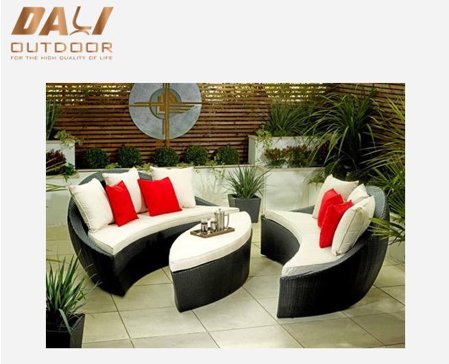 Populară Mobilier din răchită pentru patio sezlong de grădină rotund/pat de zi din ratan cu pernă