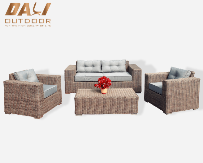 4 buc Set de canapea cu gaz pentru exterior, mobilier din ratan din rachita, gradina, terasa