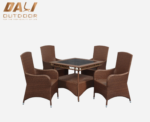 Set de mobilier de exterior, 5 bucăți din ratan din aluminiu, masă și scaun