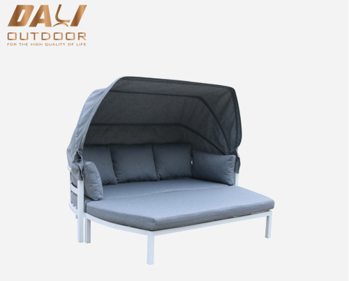Cel mai bine vândut mobilier de exterior pat de zi de exterior cu baldachin, șezlong din aluminiu pat de zi cu scaun pentru picioare