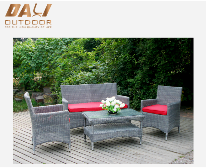 Set canapea din rattan cu picioare subțiri din 4 piese Set mobilier de exterior pentru terasă