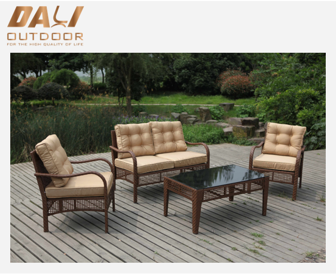 All Weather rattan plat 4 piese maro set exterior canapea rattan plastic mobila rattan canapea coltar