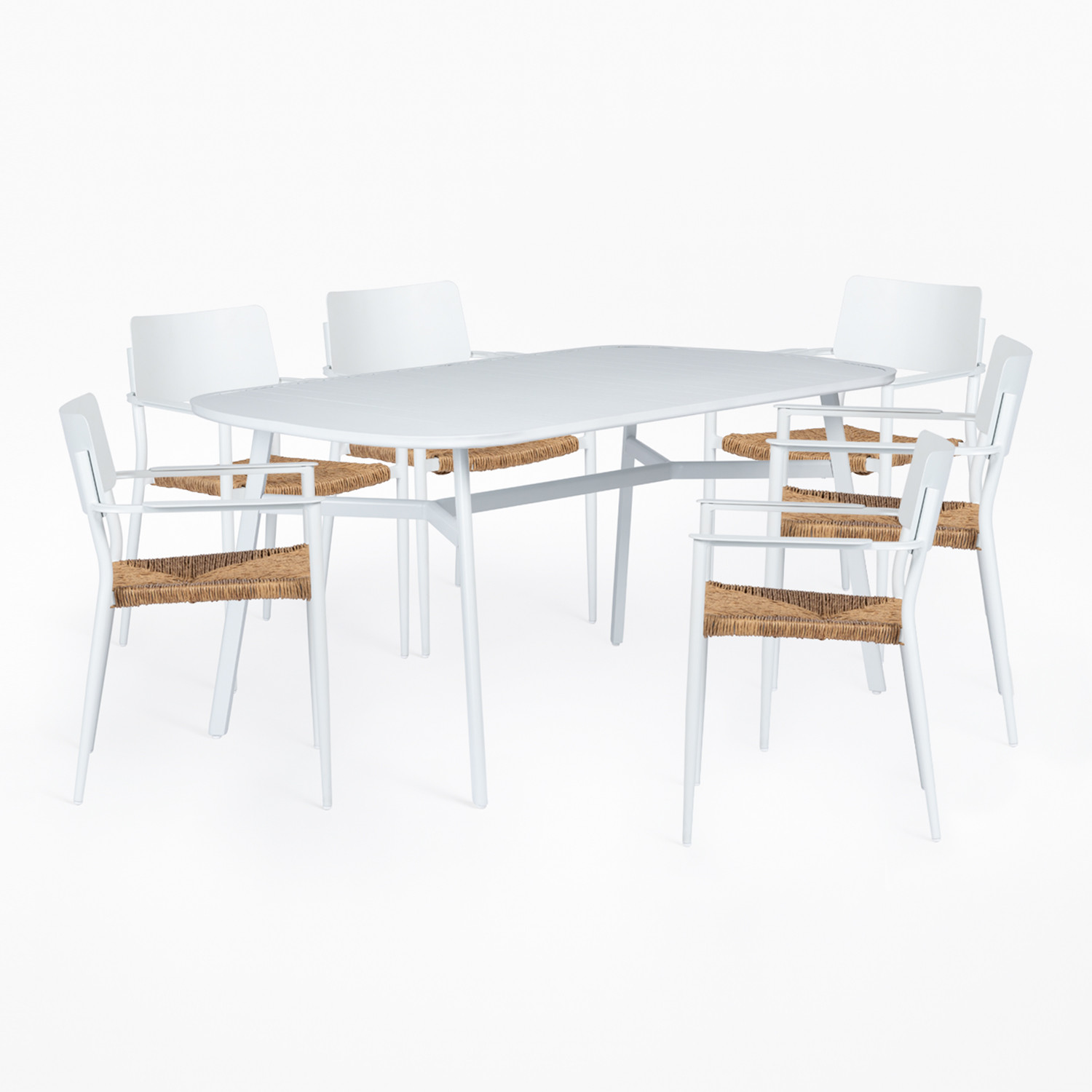 Set de sufragerie din aluminiu din rattan PE în stil industrial, 7 buc